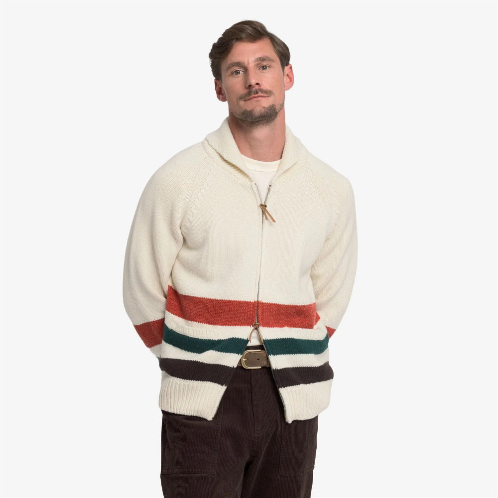 sebago dyer bay wool cardigan white natural borwn green