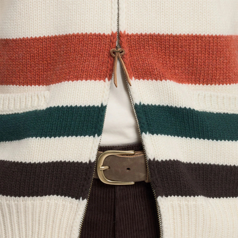 sebago dyer bay wool cardigan white natural borwn green