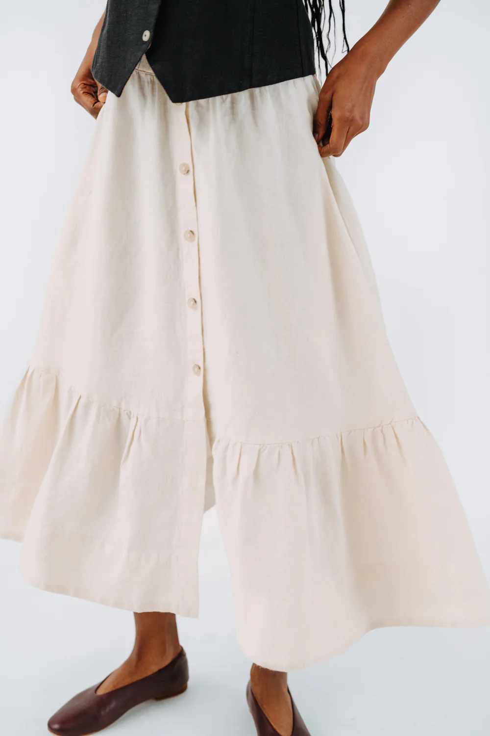 son de flor button down skirt hemp milky white – www.sublime.bz