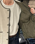 taion military reversible crew neck down jacket dark olive cream