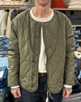 taion military reversible crew neck down jacket dark olive cream