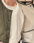 taion military reversible crew neck down jacket dark olive cream