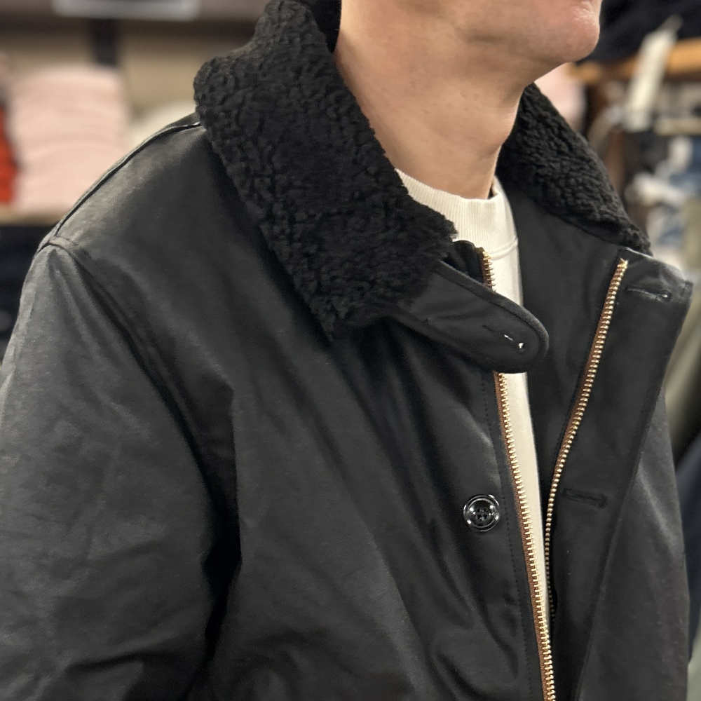 tela genova diamante giubbino waxed deck jacket black