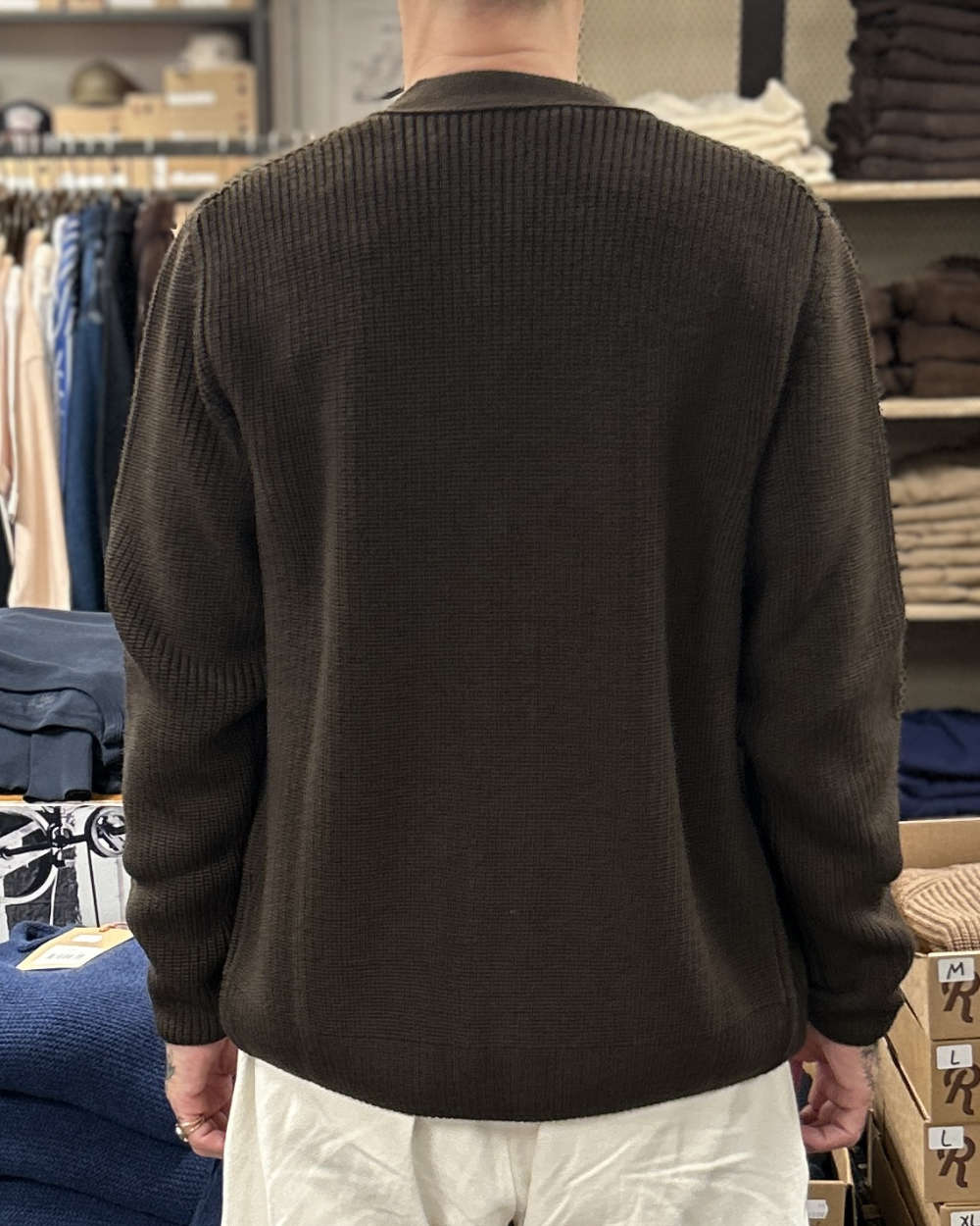 tela genova mattia cardigan merino wool mattone