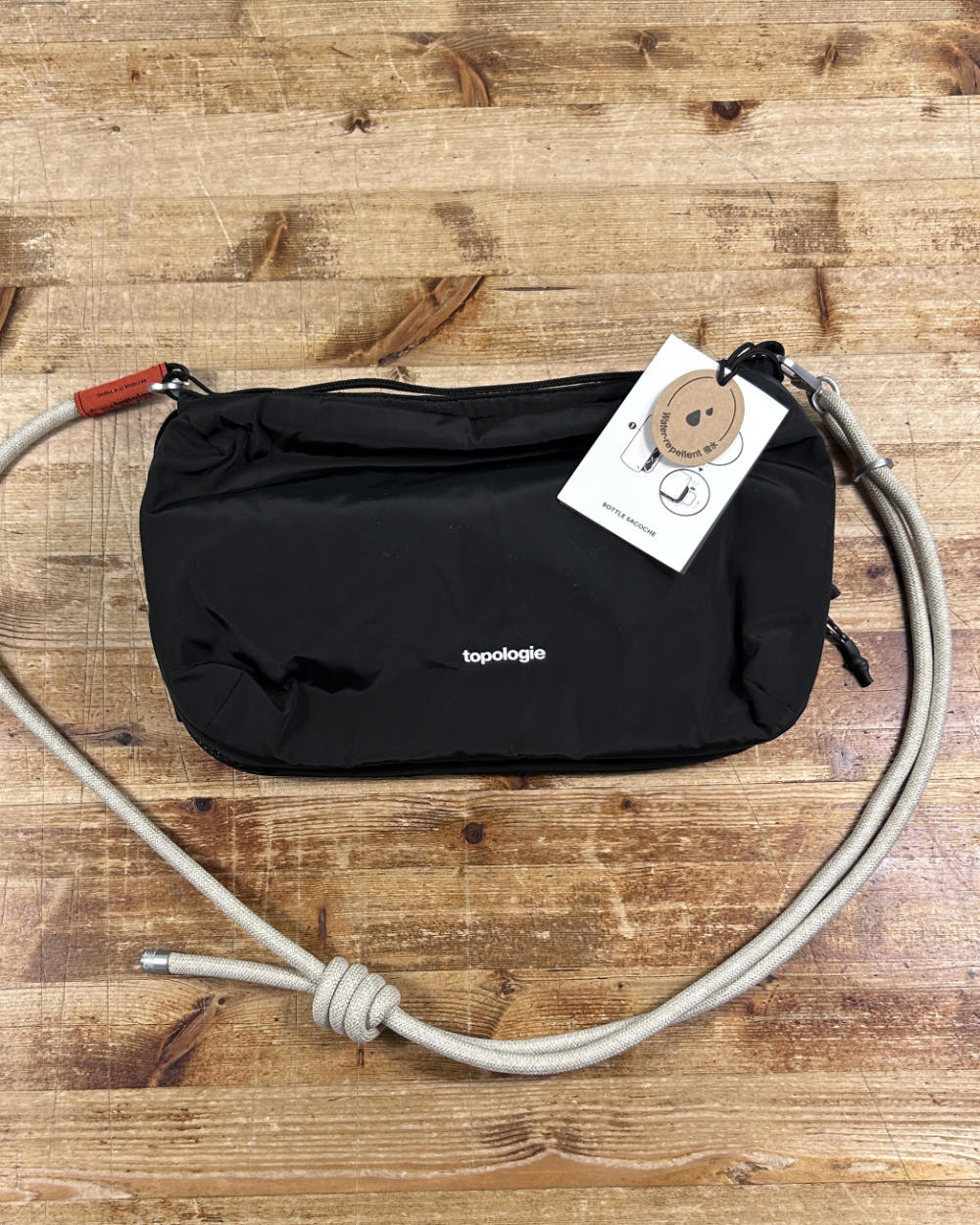topologie bottle sacoche bag large black and 8mm rope strap beige melange