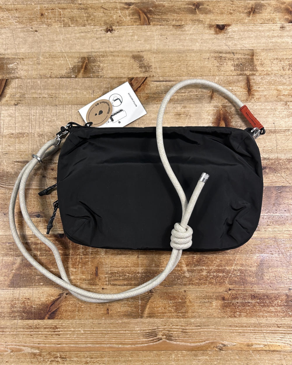 topologie bottle sacoche bag large black and 8mm rope strap beige melange