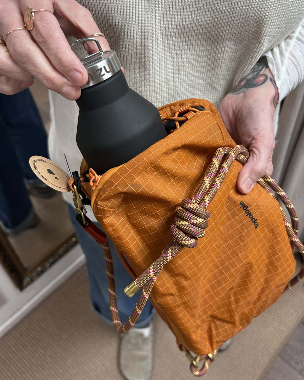 topologie bottle sacoche large burn orange and 8mm rope strap orange orbit