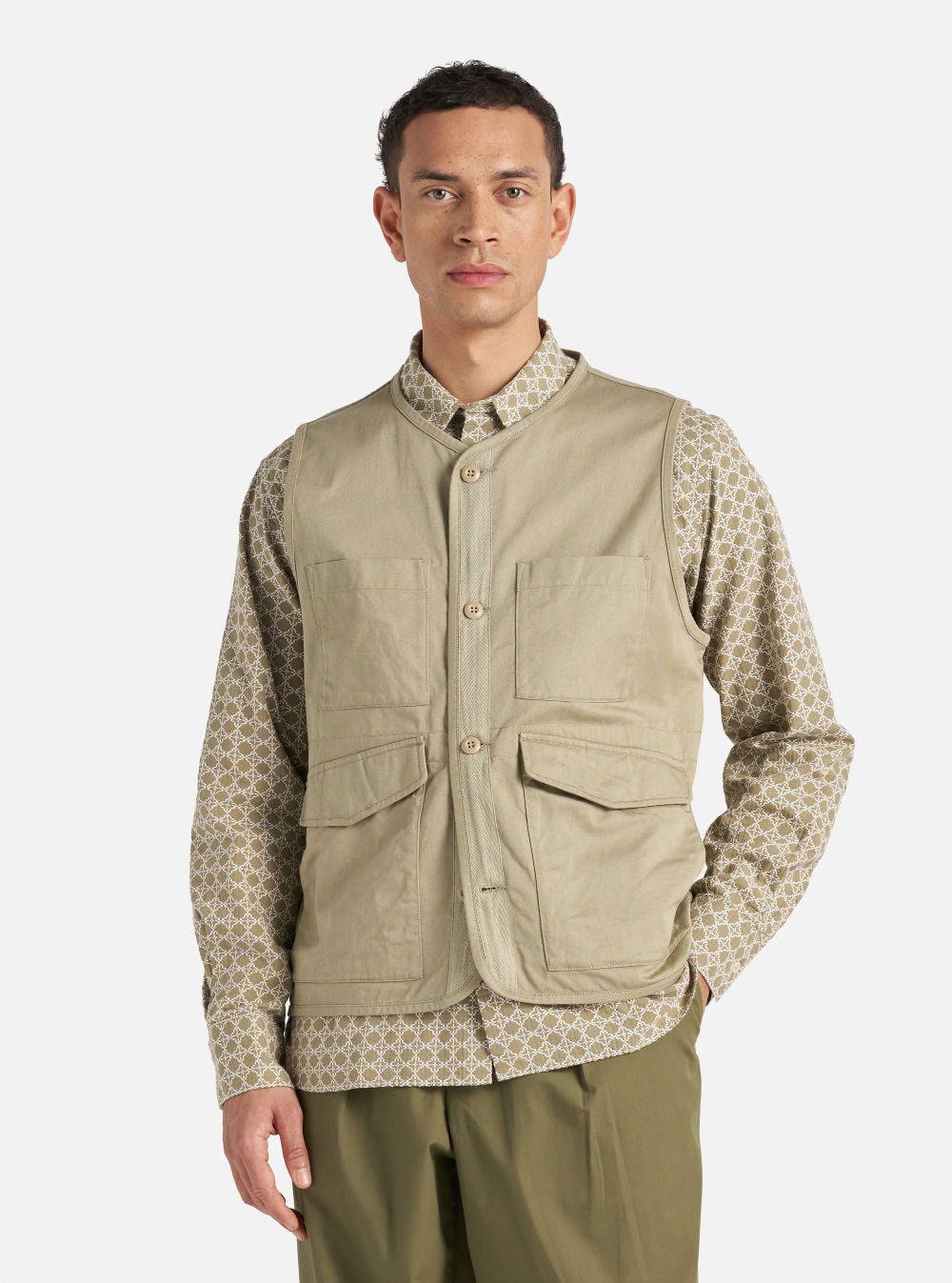 universal works 4 pocket gilet stone twill