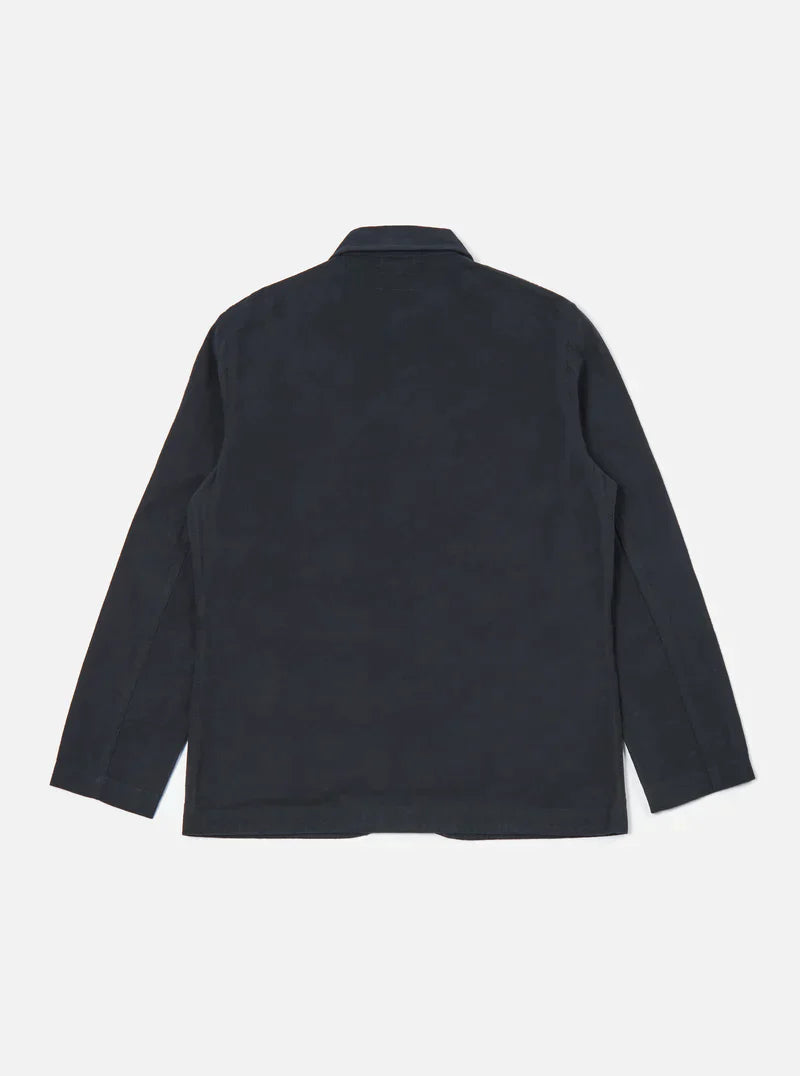 universal works bakers chore jacket in black nebraska cotton (LAST SIZE SMALL)