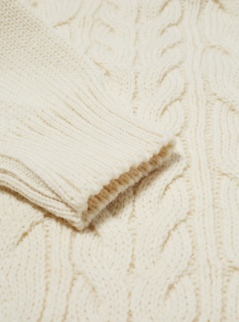universal works cable knit cardigan in soft wool ecru (LAST SIZE MEDIUM)