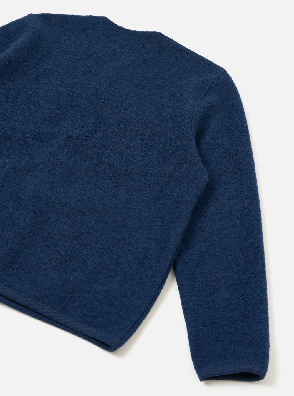 universal works cardigan wool fleece indigo