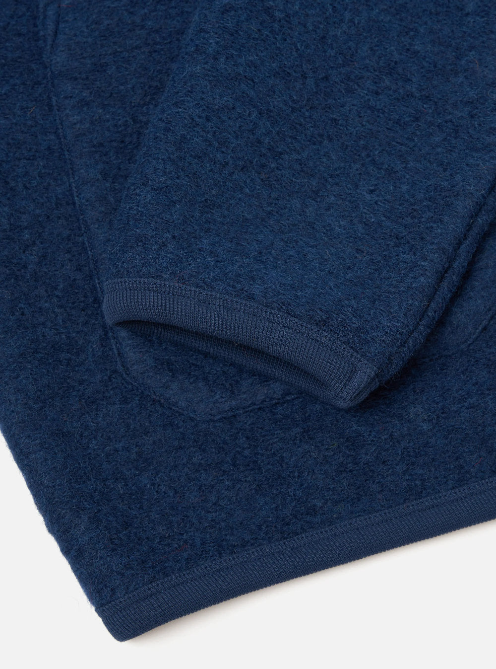 universal works cardigan wool fleece indigo
