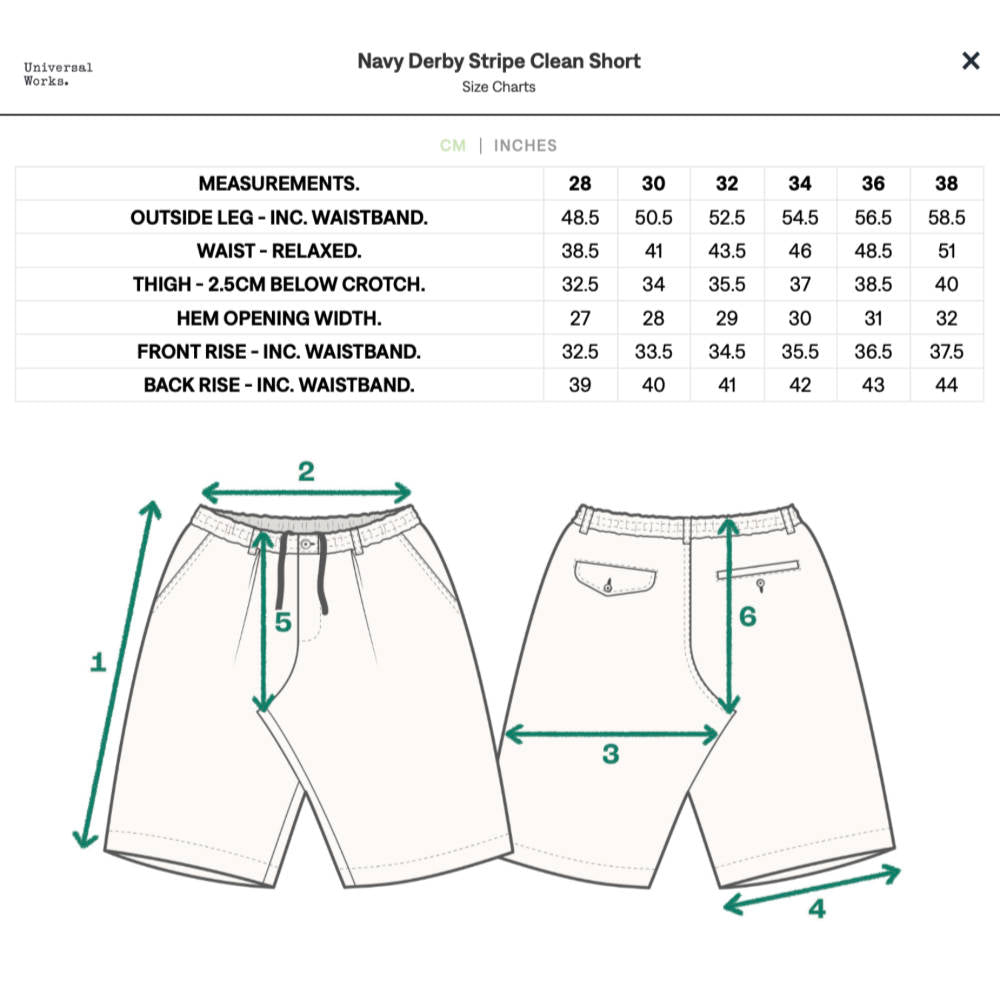 universal works clean short navy derby stripe