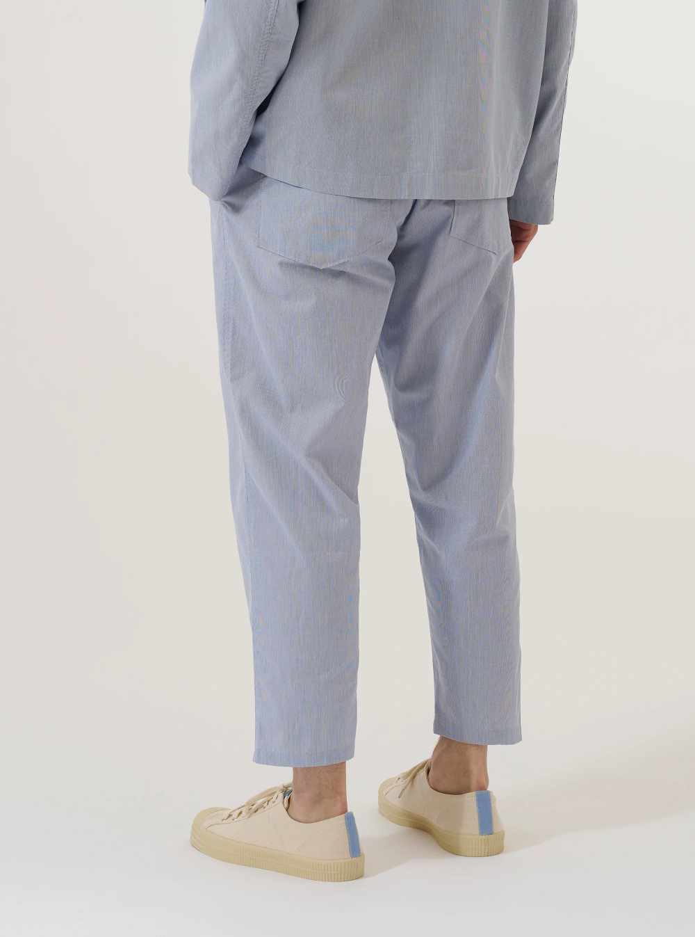 universal works hi water trouser navy kennedy stripe