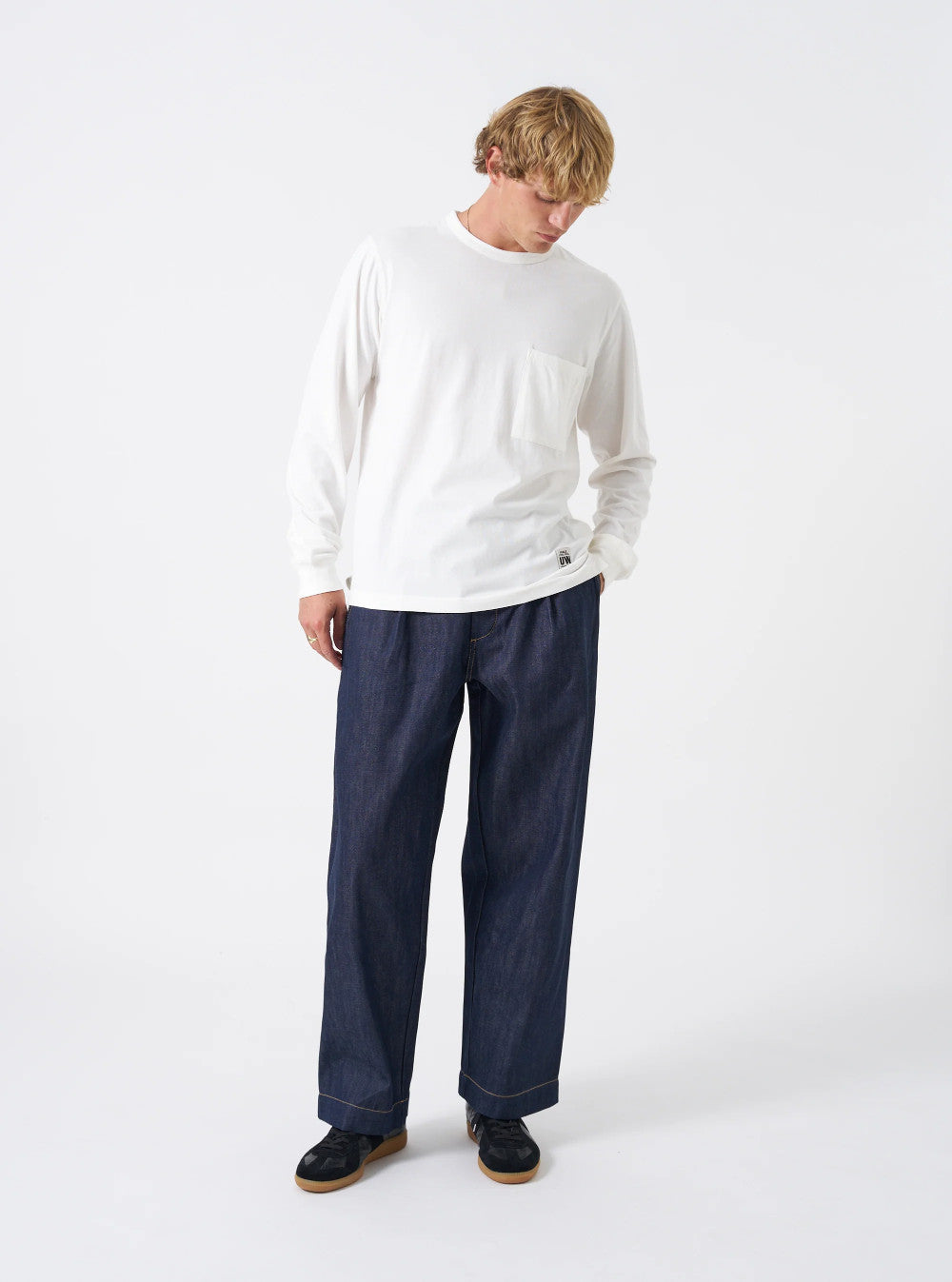 universal works duke pant indigo 13oz selvedge denim