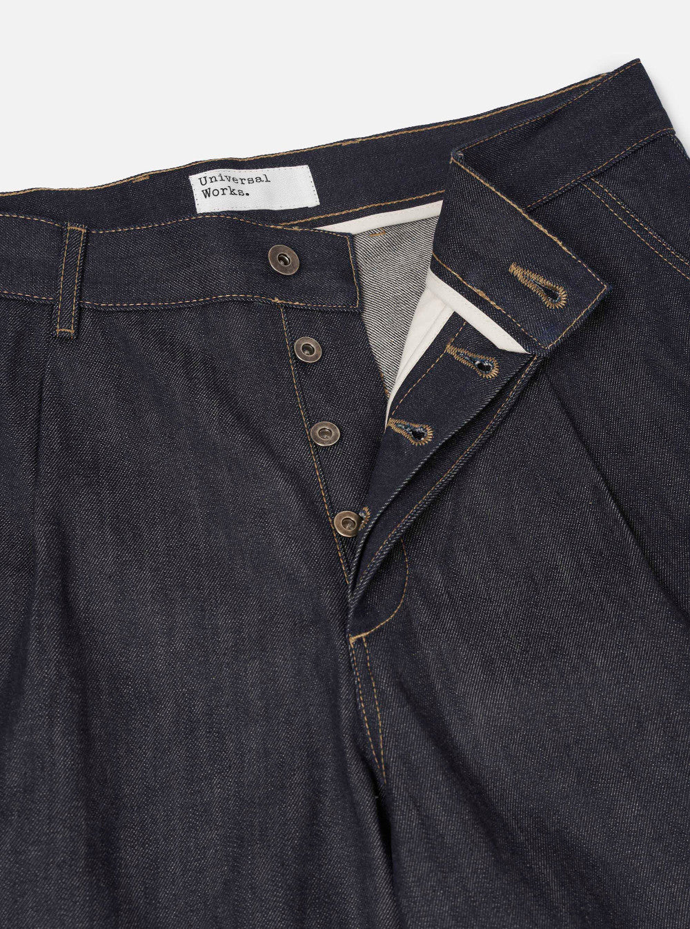 universal works duke pant indigo 13oz selvedge denim