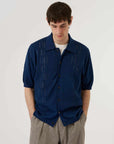 universal works jonny knit shirt dark navy cotton lace knit