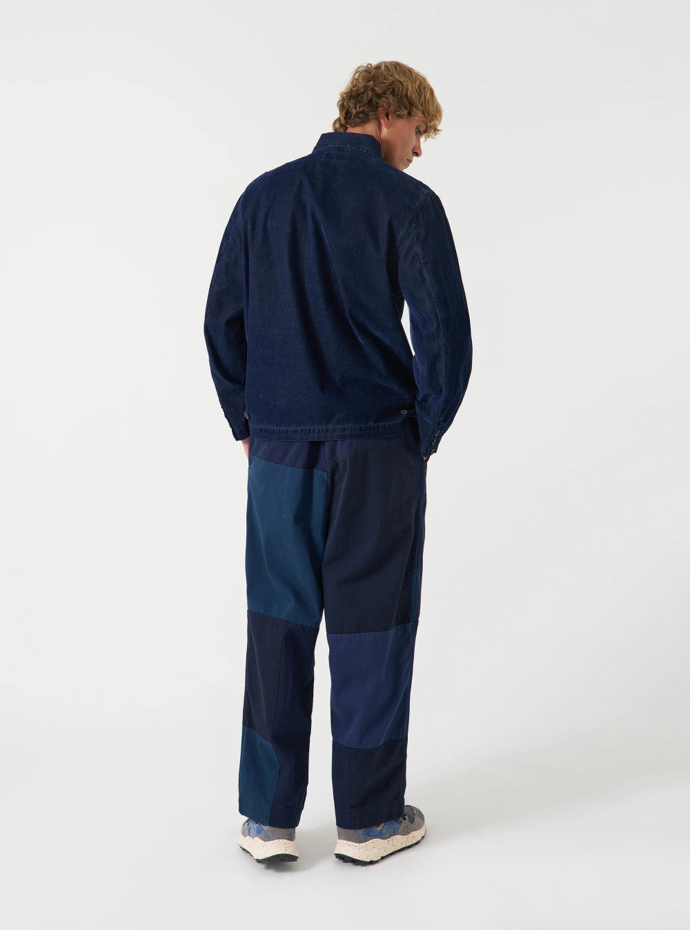 universal works oxford pant patchwork twill navy