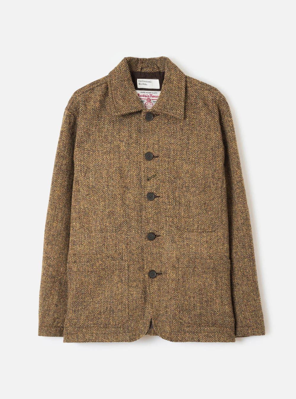 universal works og bakers jacket harris tweed sand brown
