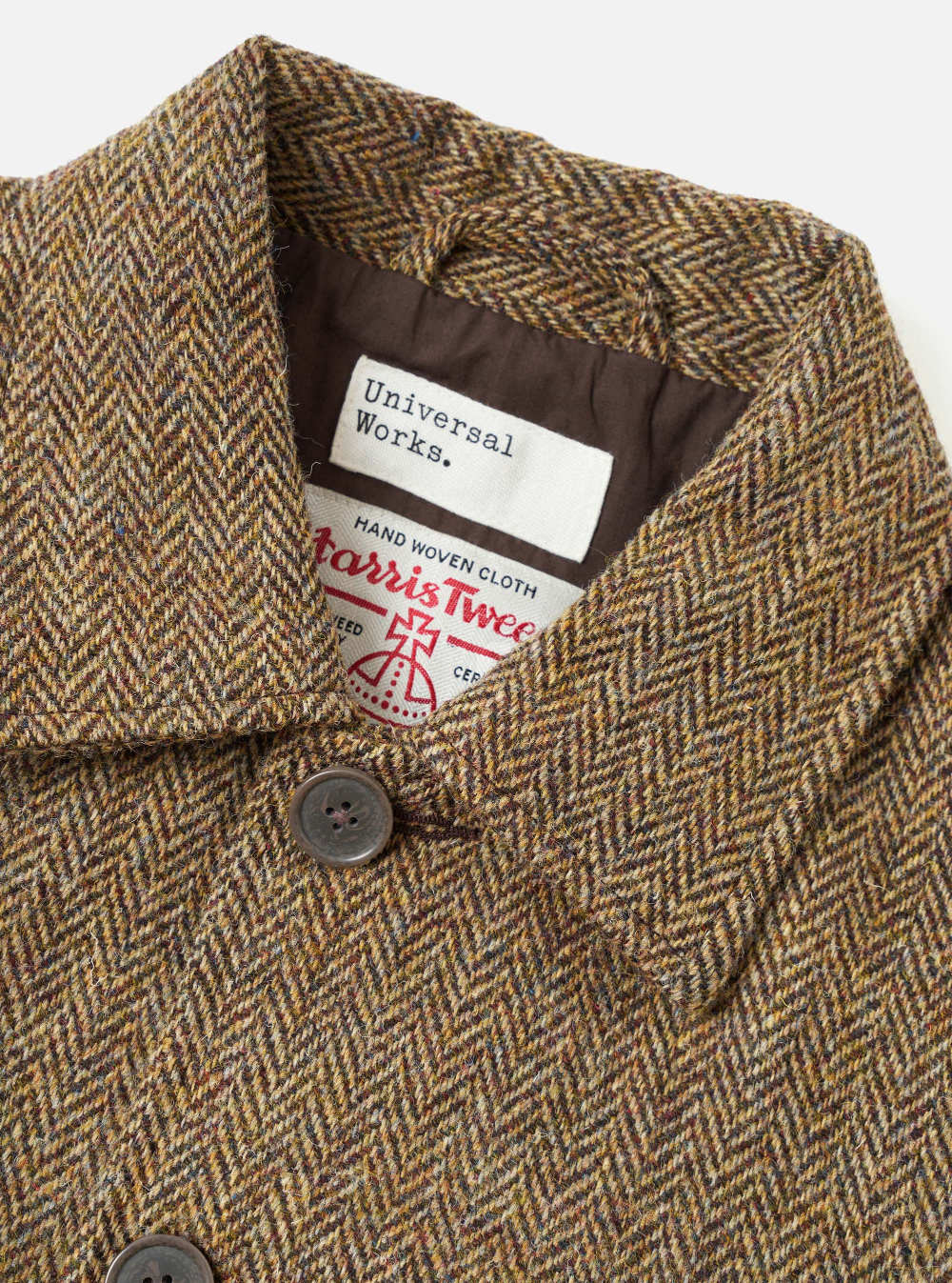 universal works og bakers jacket harris tweed sand brown