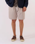 universal works pleated track short kennedy stripe brown