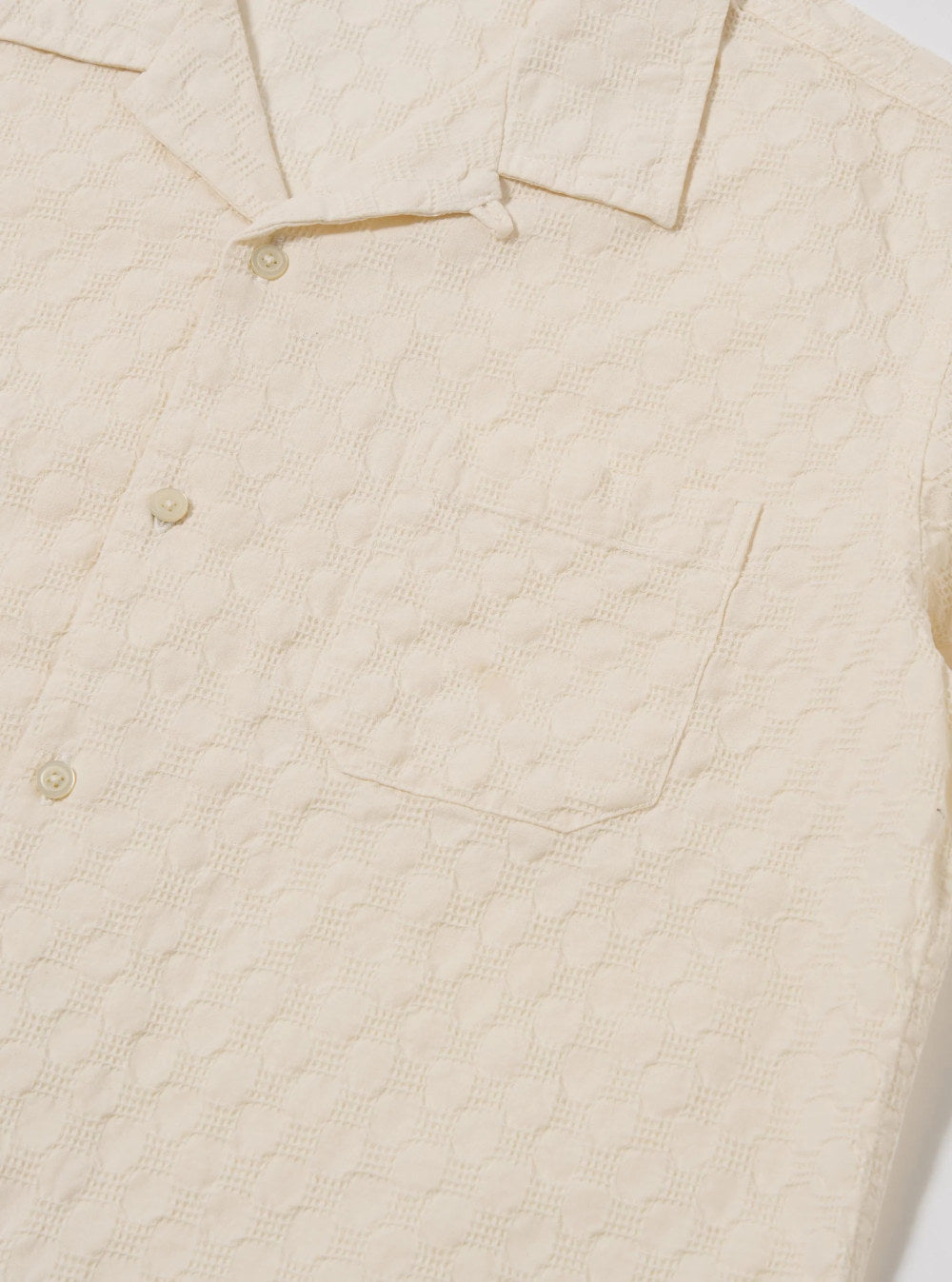 universal works road shirt ecru dot waffle