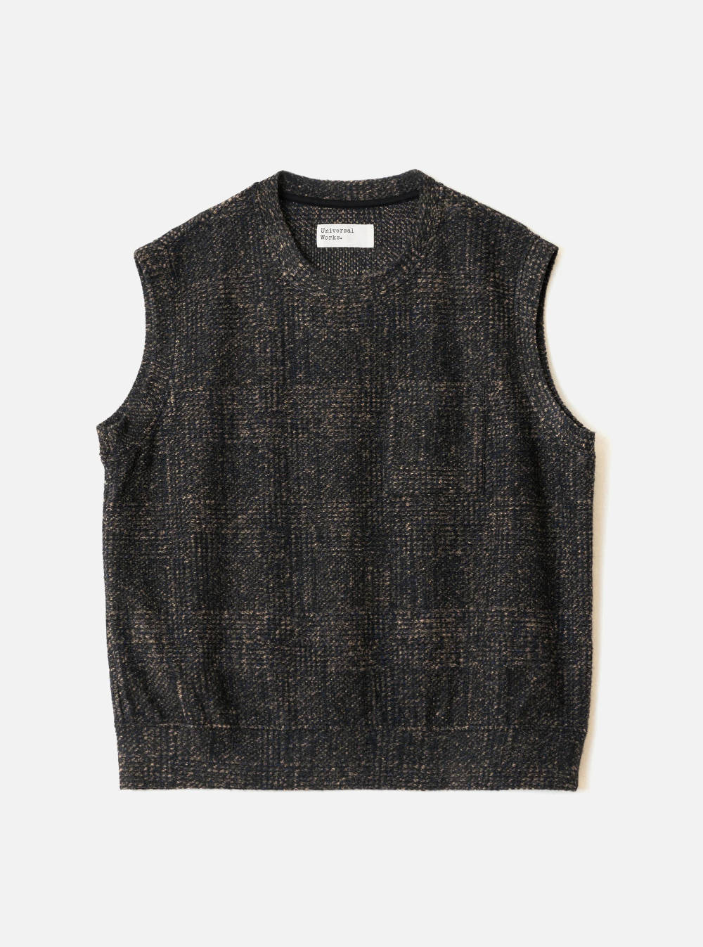 universal works sleeveless crew deca light knit navy