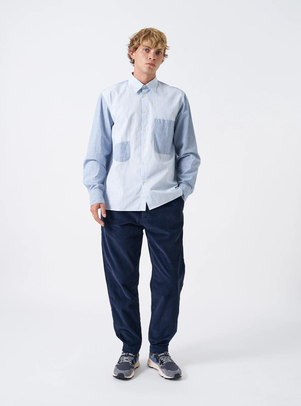 universal works station shirt mix stripes wm