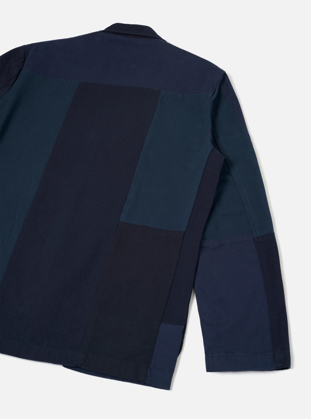 universal works three button jacket patchwork twill navy