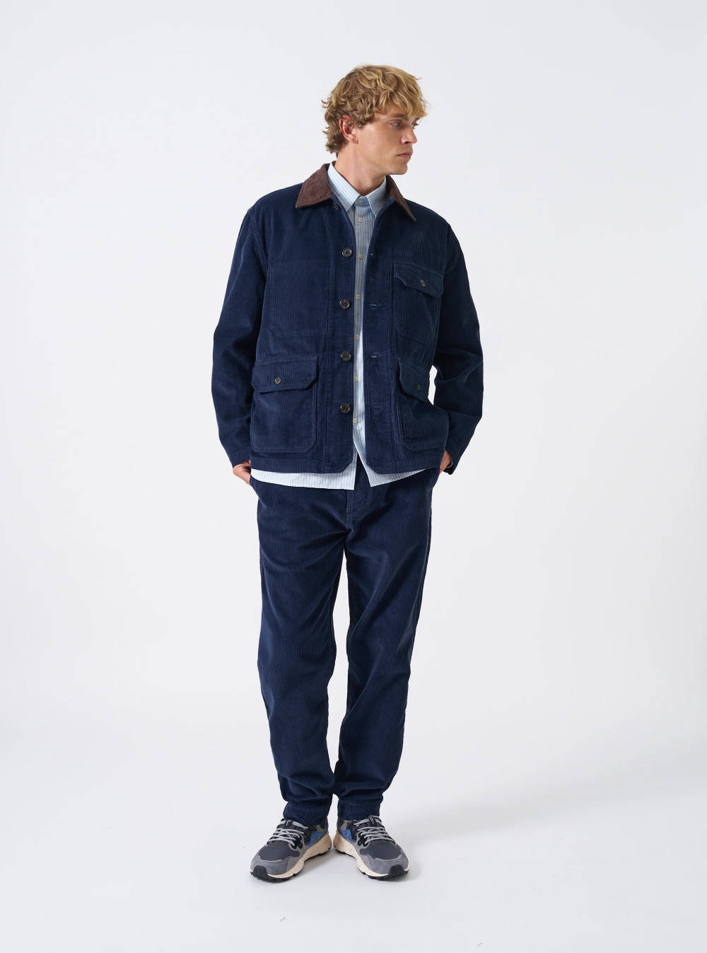 universal works utility jacket cord dark navy