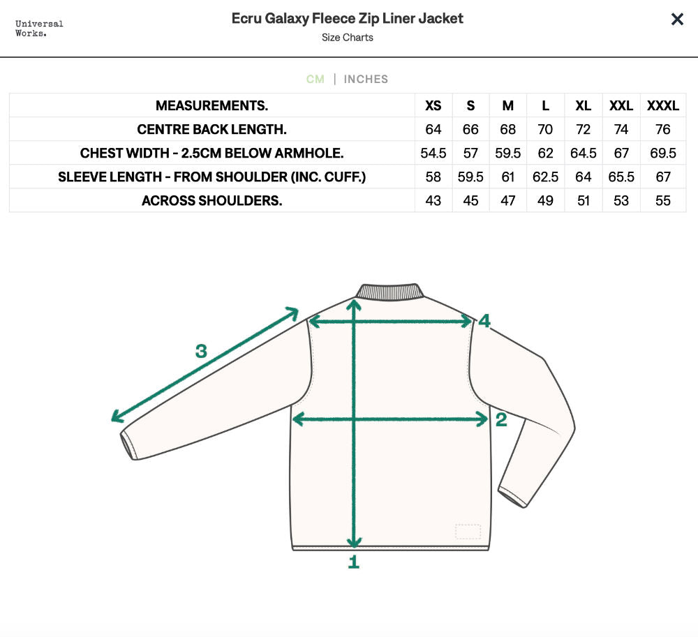 universal works zip liner jacket galaxy fleece ecru