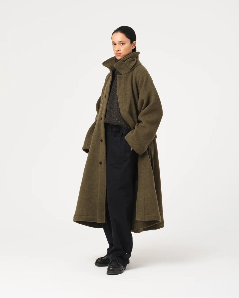 girls of dust military trench wool velour avocado