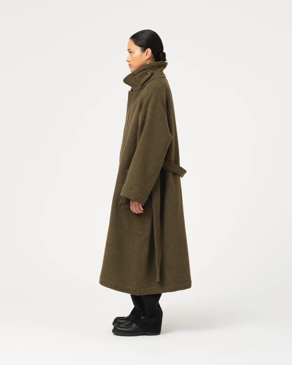 girls of dust military trench wool velour avocado
