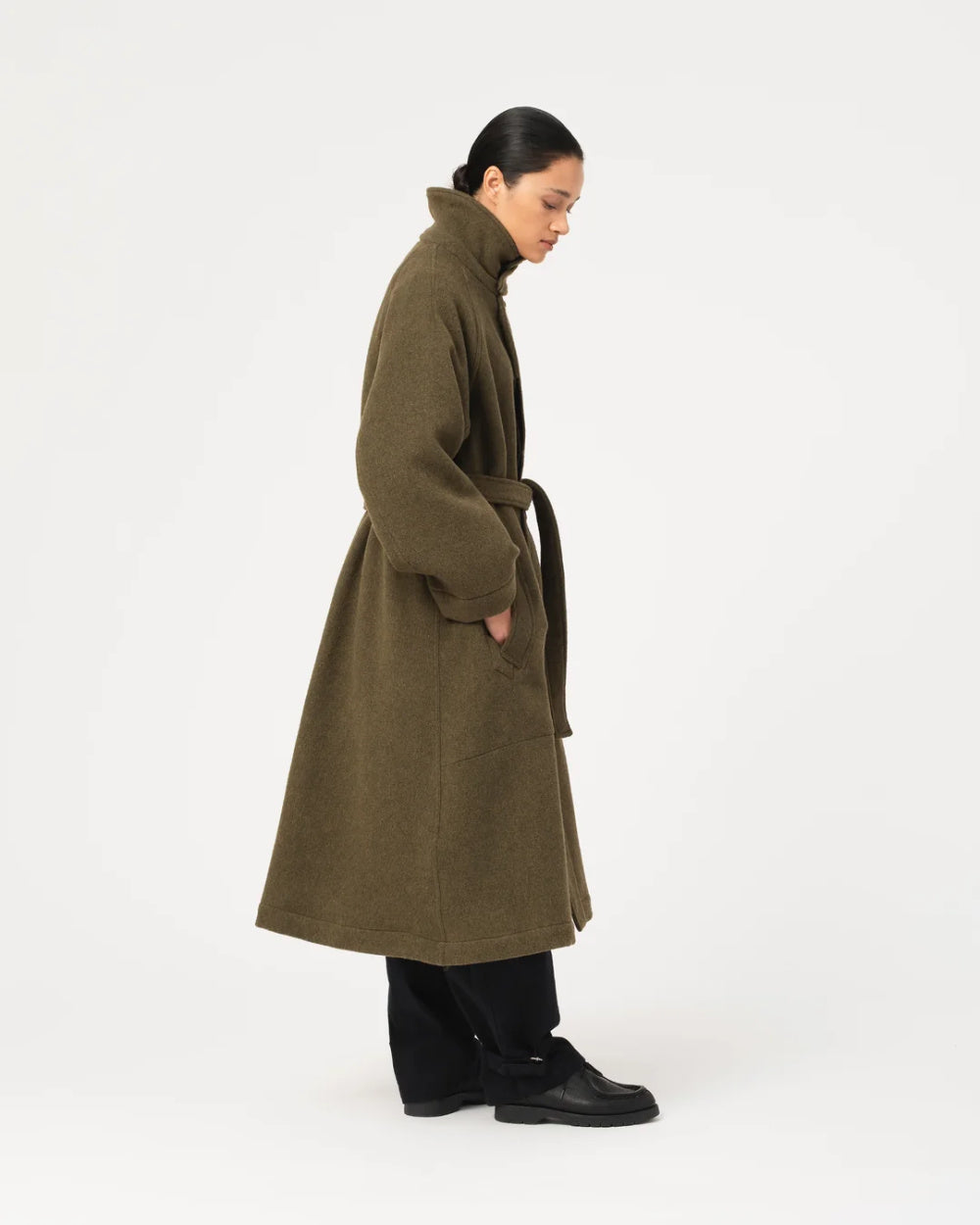 girls of dust military trench wool velour avocado