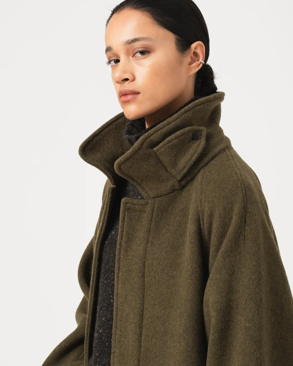 girls of dust military trench wool velour avocado