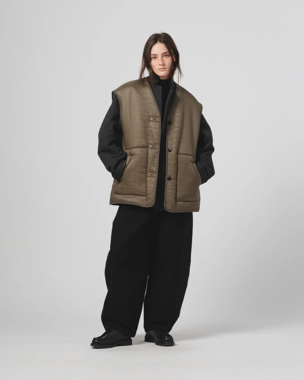 girls of dust ridge vest piumino nylon fossil green off white