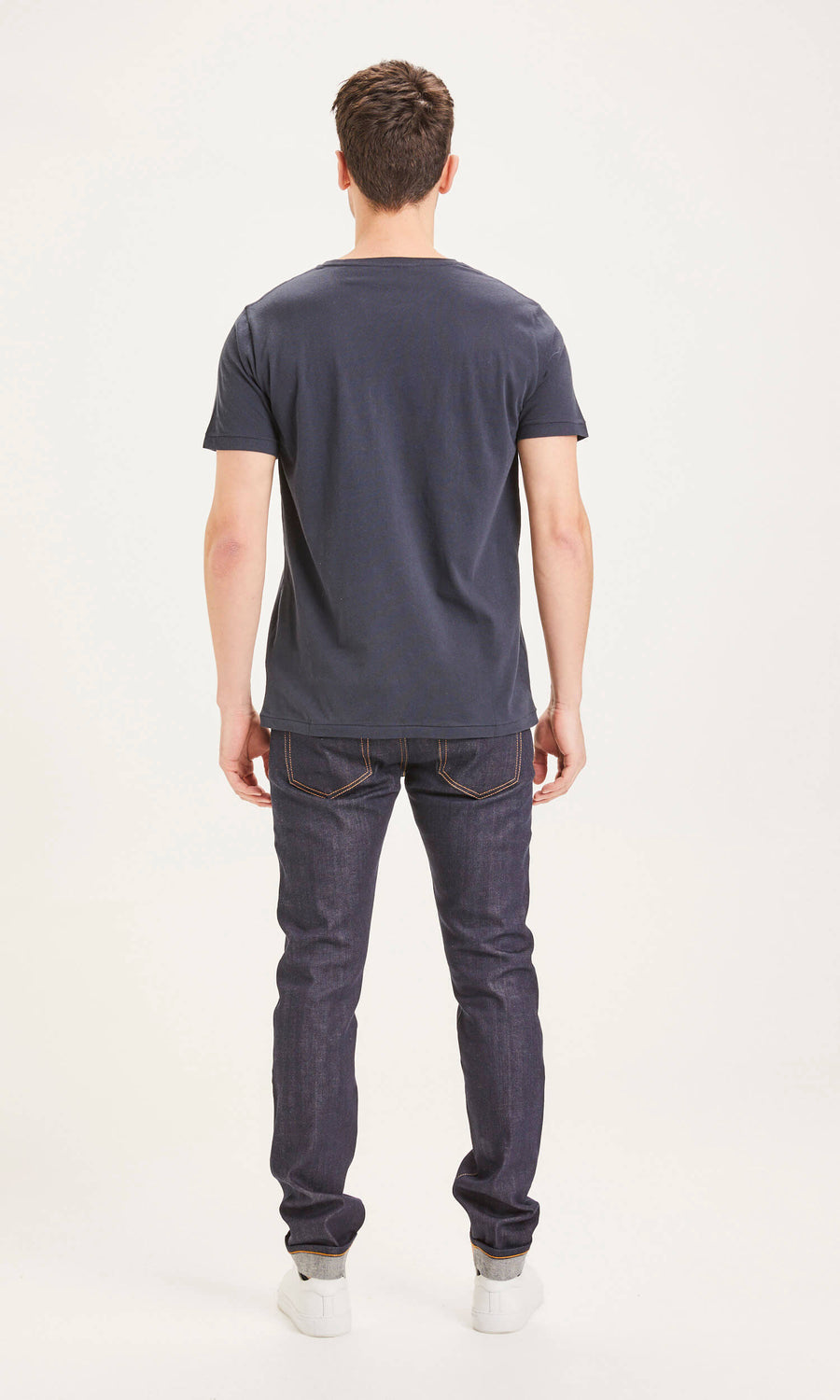 knowledge cotton ash tapered slim jeans raw blue selvedge denim