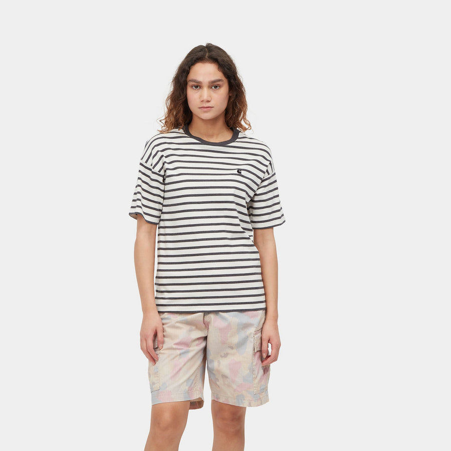 carhartt wip women robie stripe short sleeve t-shirt wax stormcloud heather
