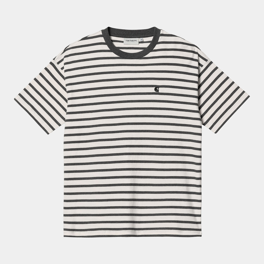carhartt wip women robie stripe short sleeve t-shirt wax stormcloud heather