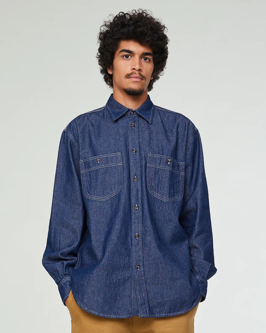 eat dust worker shirt prisoners denim indigo