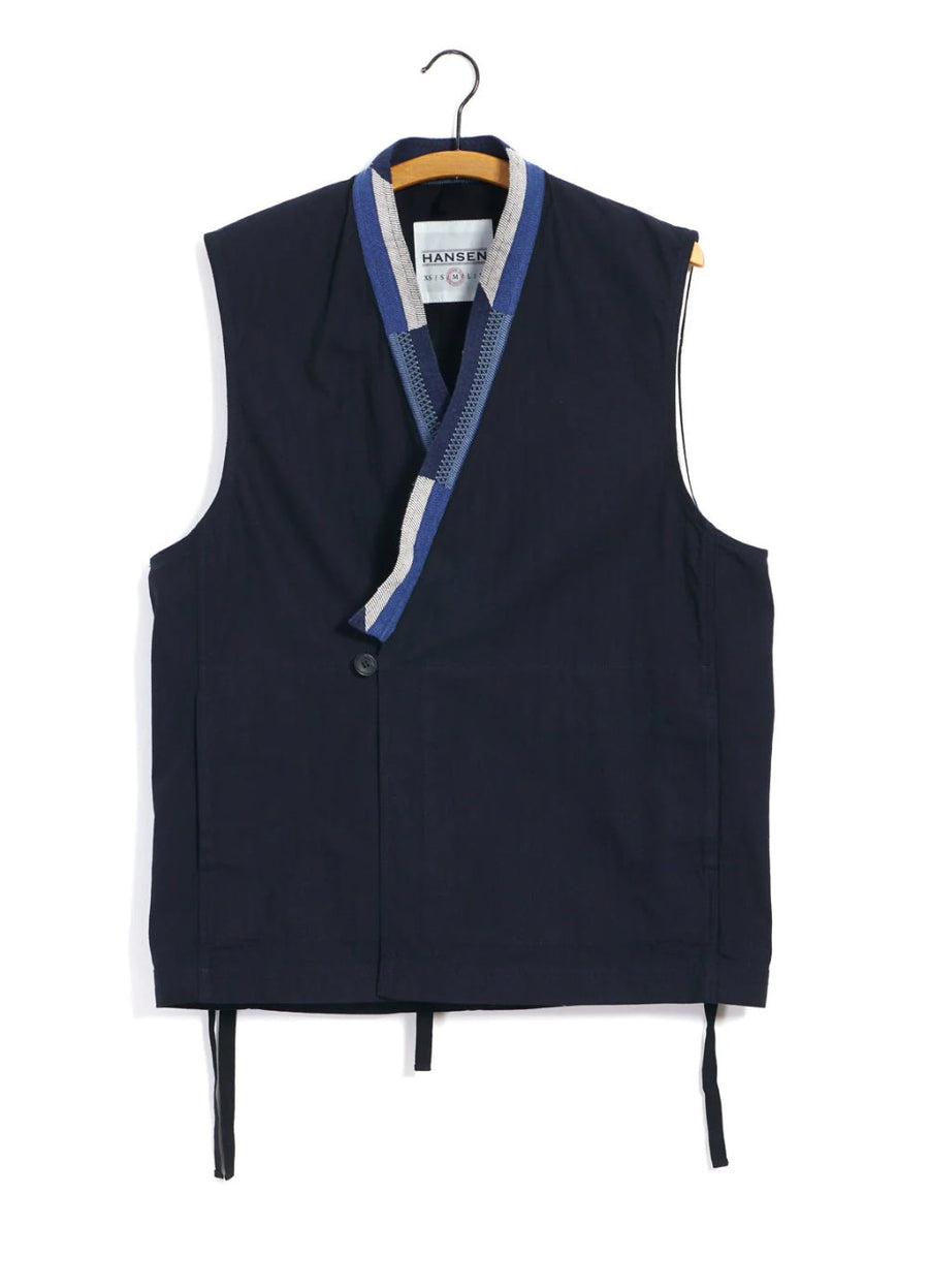 hansen hauk eastern waistcoat indigo herringbone