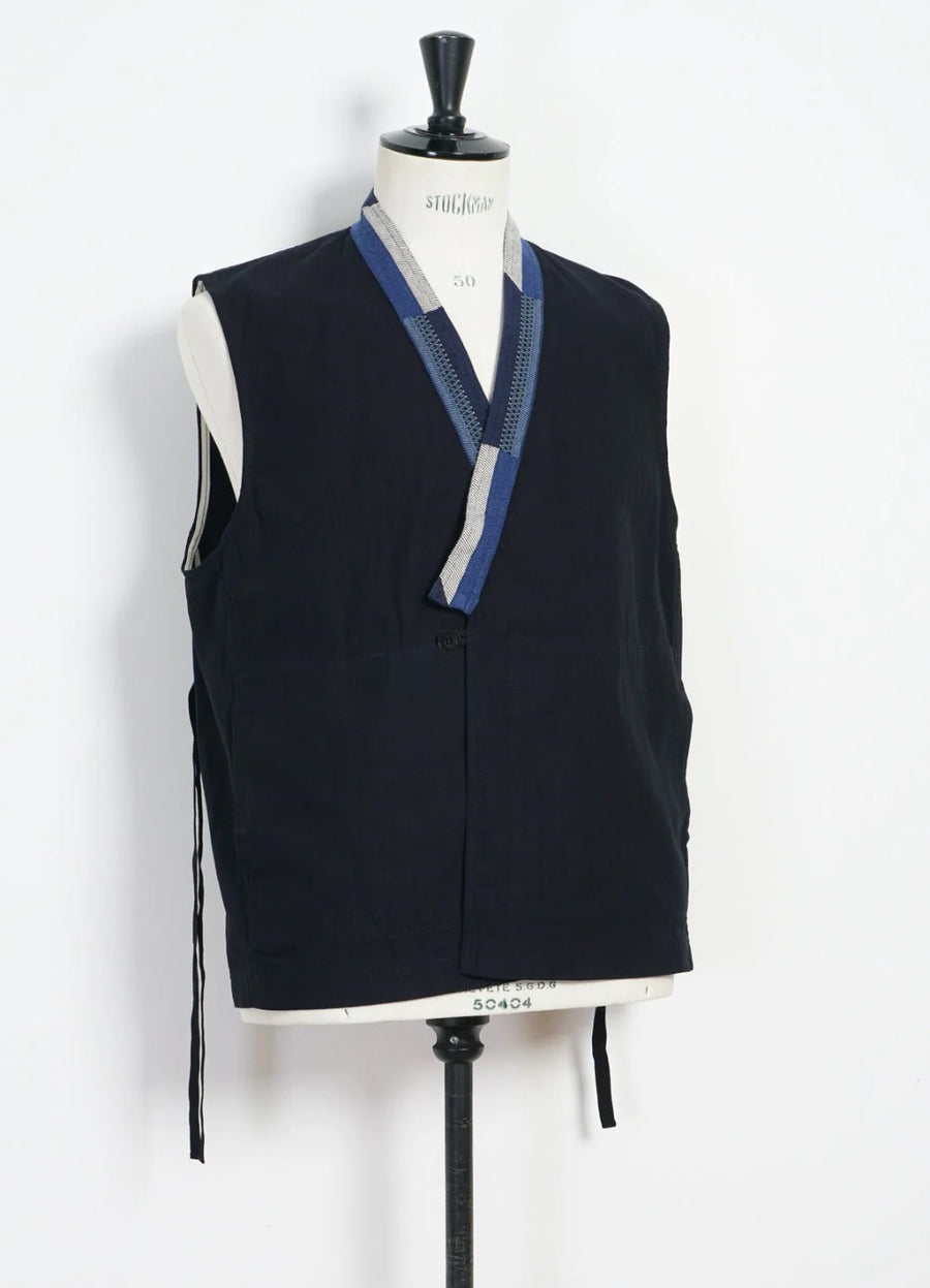 hansen hauk eastern waistcoat indigo herringbone