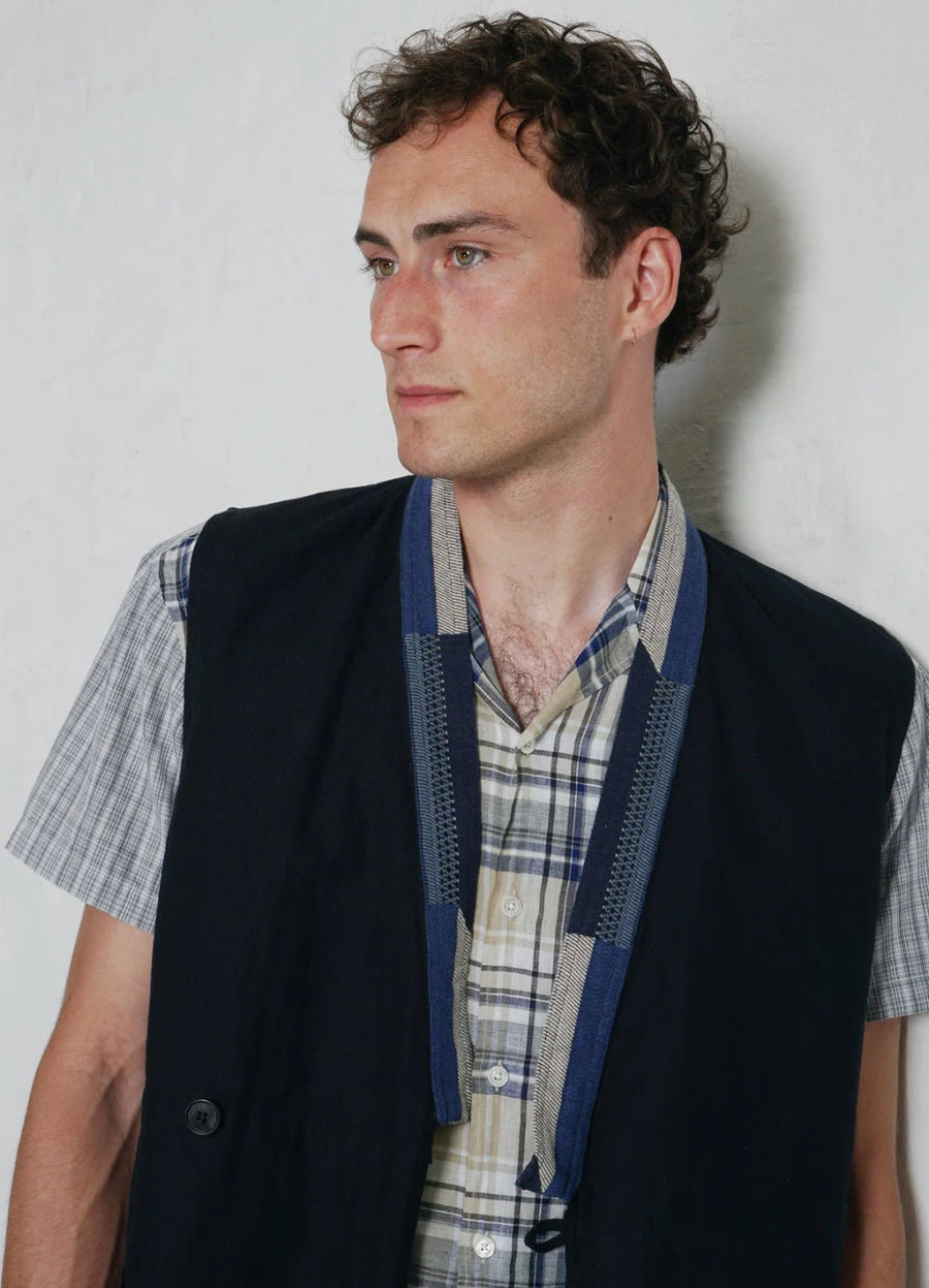 hansen hauk eastern waistcoat indigo herringbone