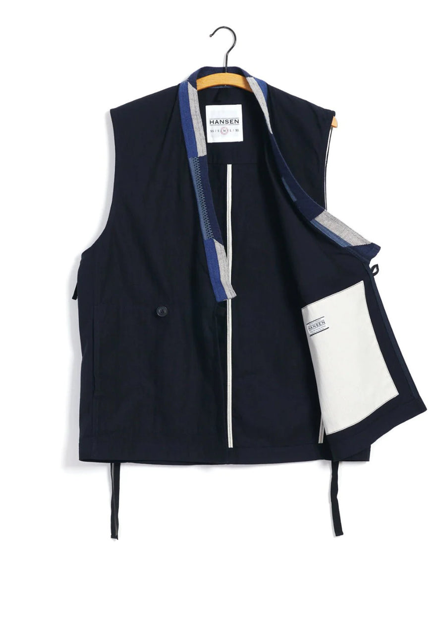 hansen hauk eastern waistcoat indigo herringbone