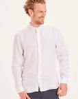 knowledge cotton larch long sleeve linen stand collar shirt bright white