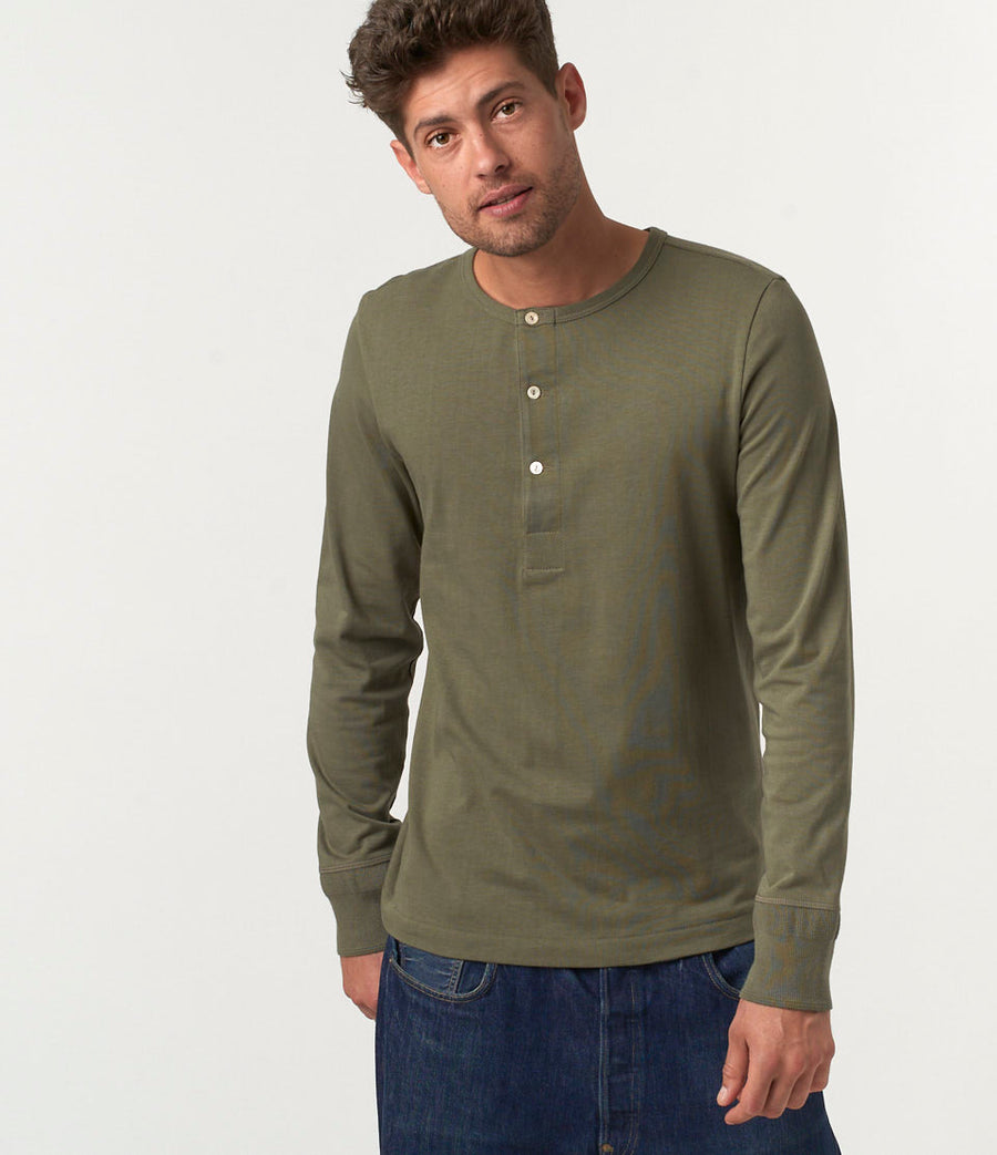 merz b schwanen 206 mens loopwheeled henley 245g classic fit army