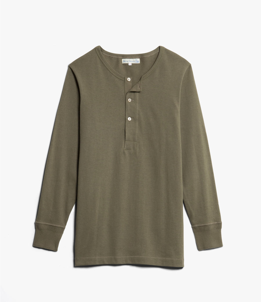 merz b schwanen 206 mens loopwheeled henley 245g classic fit army
