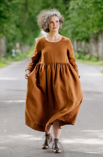 sondeflor malala dress long sleeves warm brown