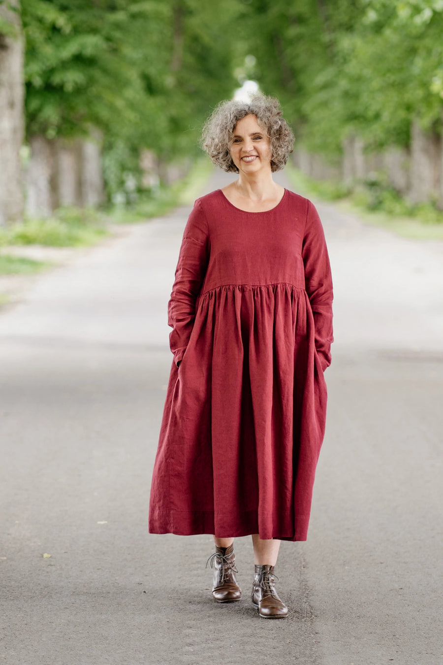 son de flor malala dress long sleeves marsala red
