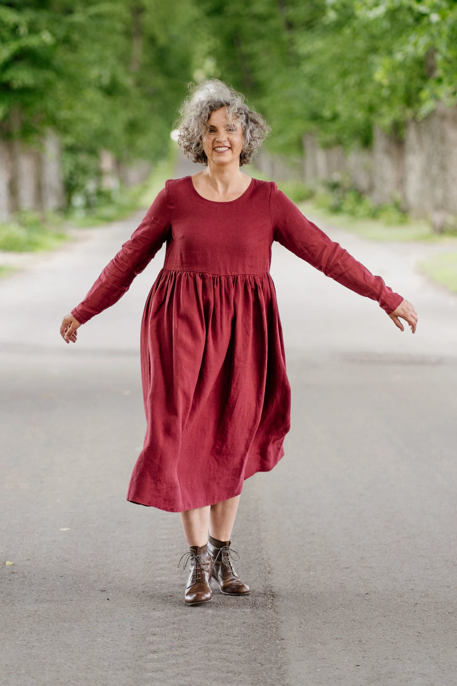 son de flor malala dress long sleeves marsala red